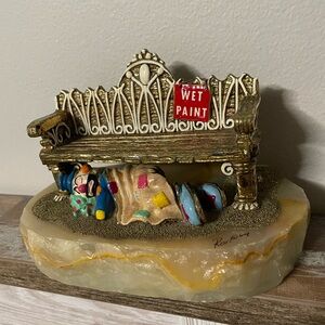 Vintage Ron Lee Hobo Clown Under Park Bench "Wet Paint" 1989 Signed